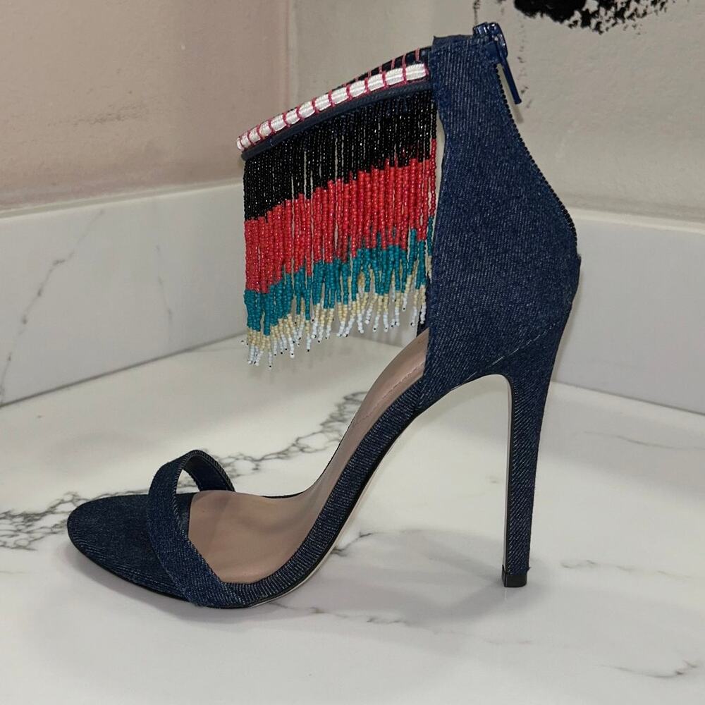 Aldo Denim Heel With Beaded Detail Women's Size 7.5 - Picture 2 of 10